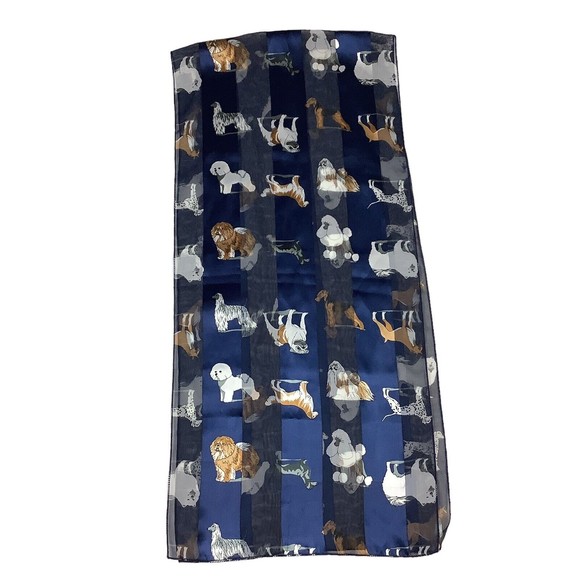 Dog Lover Scarf Blue Many Breeds Made in Korea 100% Polyester 13.5 x 56" Chiffon - Picture 3 of 5